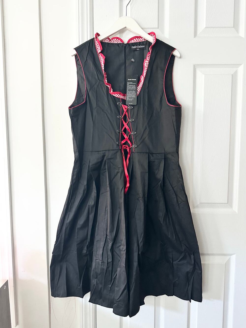 Scarlet Darkness NWT Black Red Cotton Corset Lace Up Gingham Trim Dress 2XL